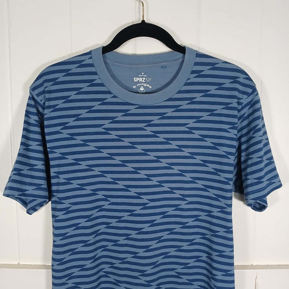 Uniqlo SPRZ NY Barry McGee MoMA Blue Geometric Stripe T-Shirt Mens M 341-409653